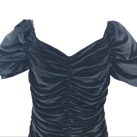 Anthropologie Hutch Black Ruched Puff Off Shoulder Sleeve Mini Dress Size 14 NWT - Picture 3 of 10